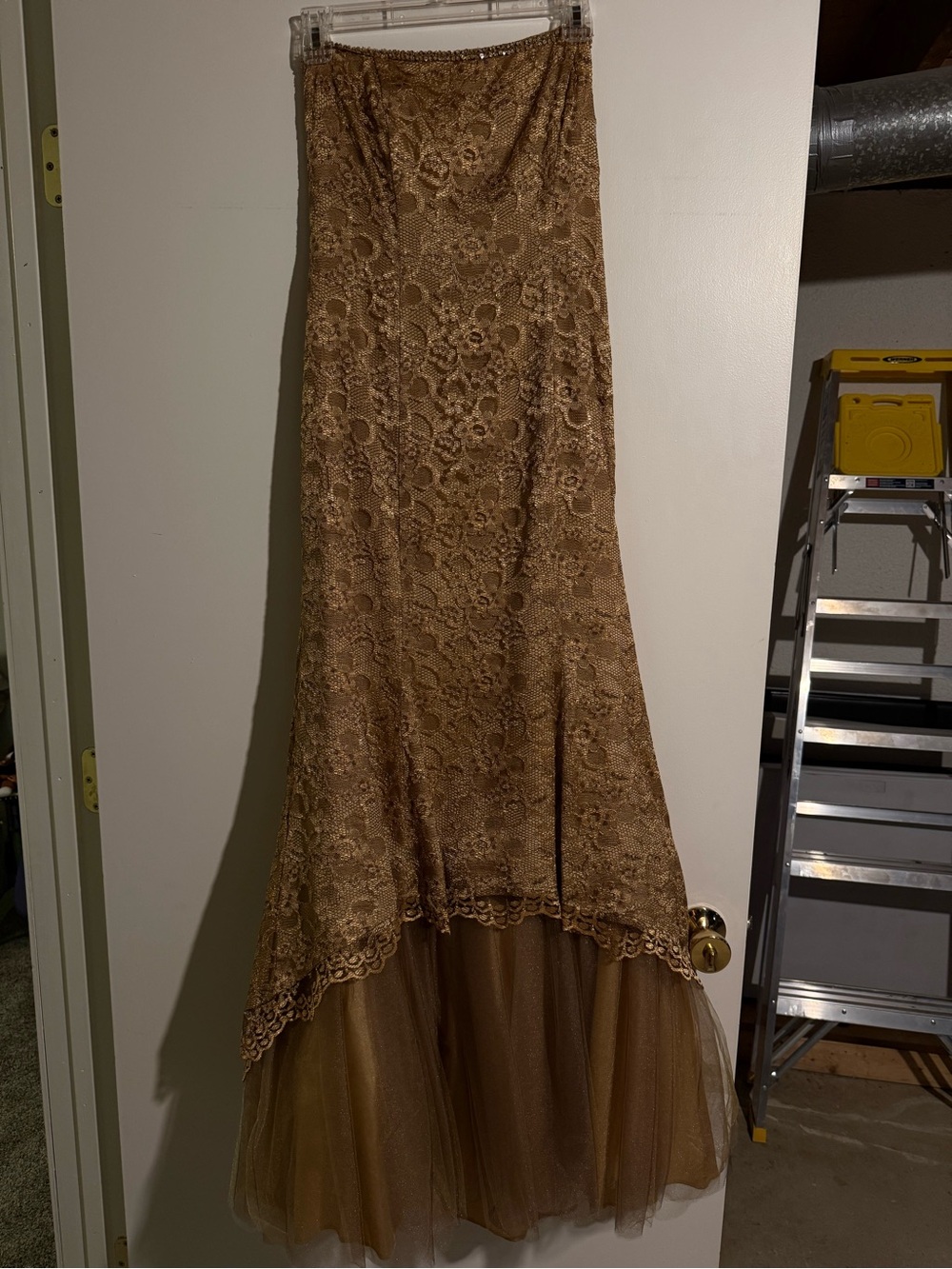 Gold lace and tulle formal gown